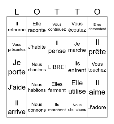 -ER verbs - Present Bingo Card