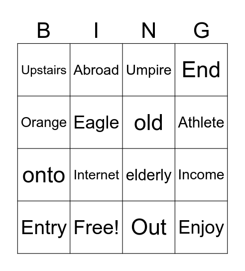 Easy Onset Bingo Card