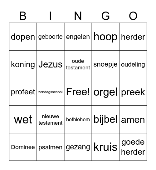 Kerk Bingo Card