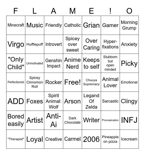 Flame's Bingo Card