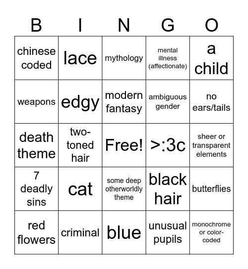 Ru's OC Bingo Card