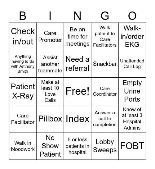 JenCare Bingo Card