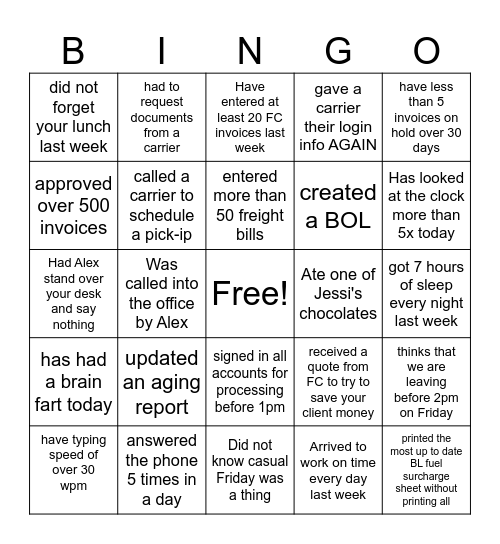 BROUSSARD BINGO Card