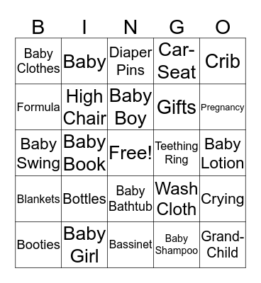 Harmony's Baby Shower  Bingo Card