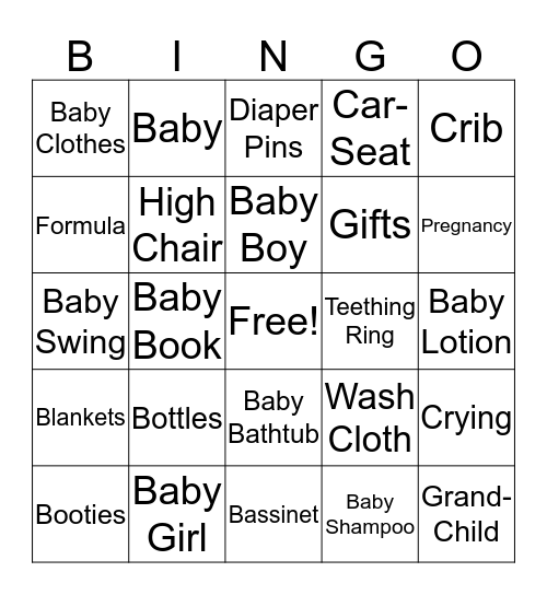 Harmony's Baby Shower  Bingo Card