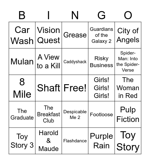 Movie Songs 1A Bingo Card