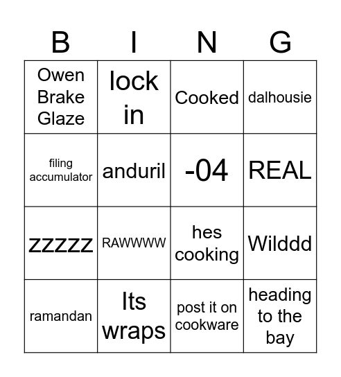 Untitled Bingo Card