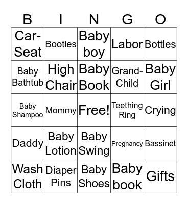 Harmony's Baby Shower Bingo Card