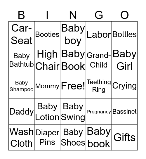 Harmony's Baby Shower Bingo Card