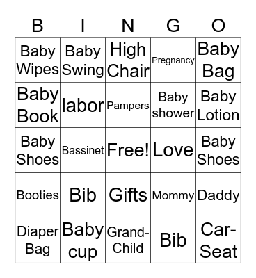 Harmony's Baby Shower Bingo Card