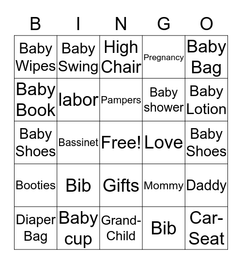 Harmony's Baby Shower Bingo Card