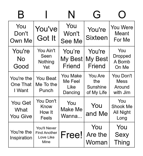 Hey You! Bingo Card