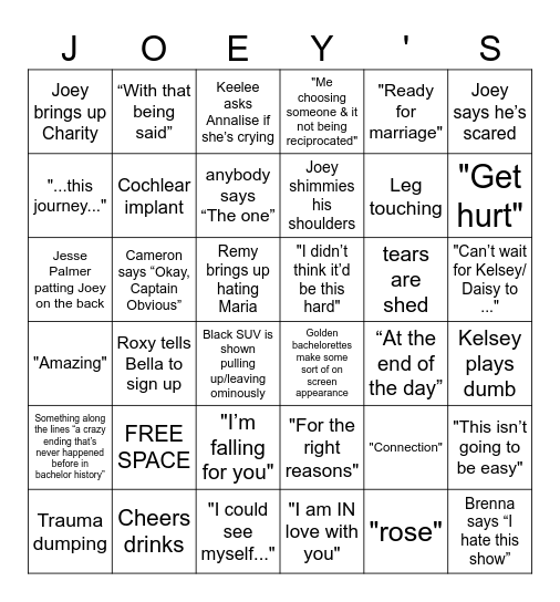 THE BACHELOR Bingo Card