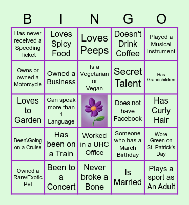 Get To Know Your Team Member Bingo Card