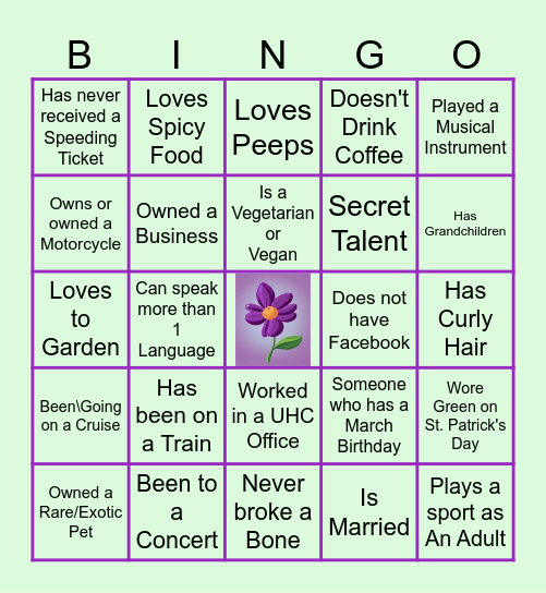 Get To Know Your Team Member Bingo Card