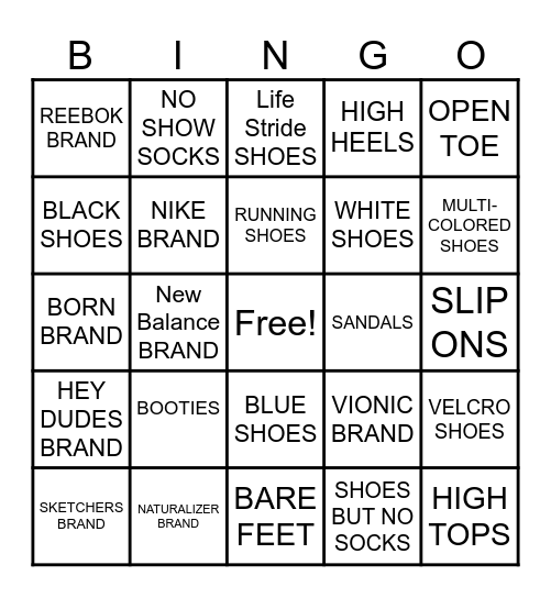 GOD IS ON THE MOVE - SHOE BINGO! Bingo Card