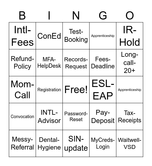 Untitled Bingo Card