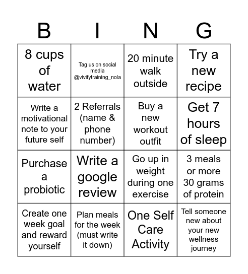 New Member Wellness Bingo Card