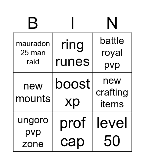 phase 3 Bingo Card