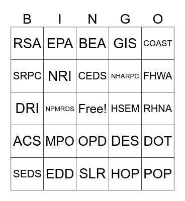 Acronym Bingo Card