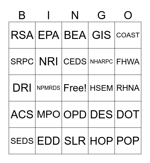 Acronym Bingo Card