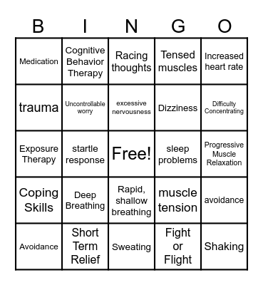 ANXIETY Bingo Card