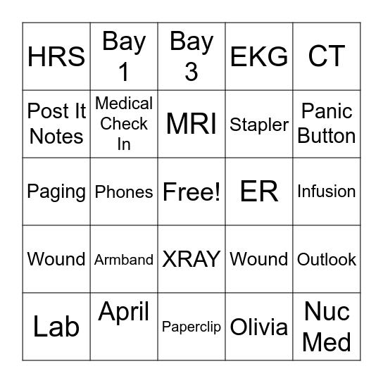 Patient Access Week Bingo Card