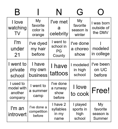 UCME Bingo Card
