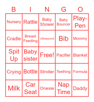 Baby Shower Bingo Card