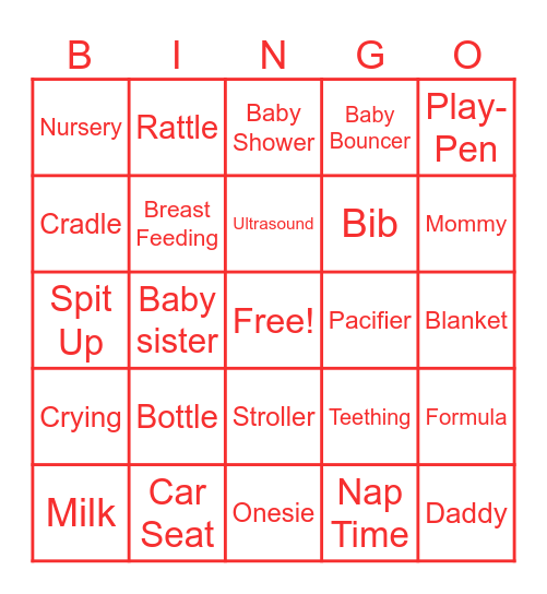 Baby Shower Bingo Card