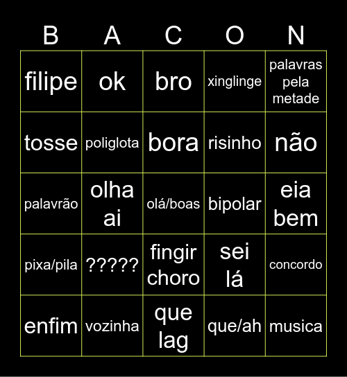 Bacon Bingo Card