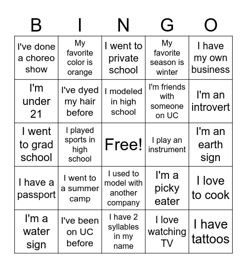 UCME Bingo Card