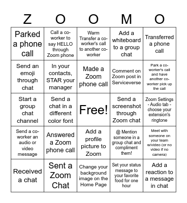 ZOOOOOOOOM - O Bingo Card