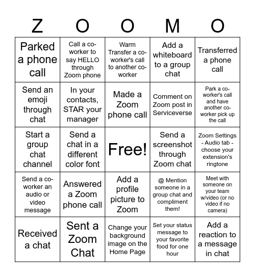 ZOOOOOOOOM - O Bingo Card