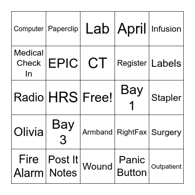 Patient Access Week Bingo Card