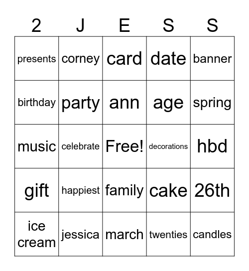 birthday bingo Card