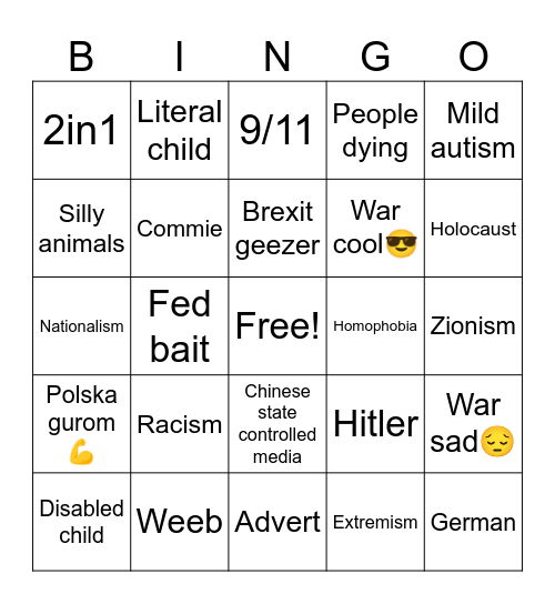 Insta reels bingo Card