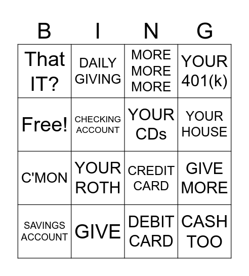 Stewardship Bingo Card