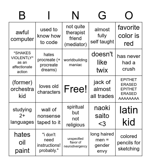 oddly specific sible bingo Card