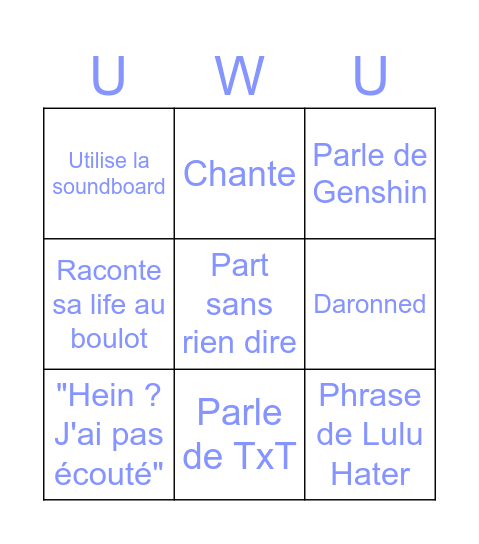 Lysalastar Bingo Card