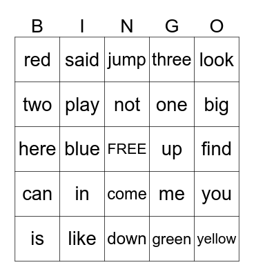 Sight Word Bingo (PP) Bingo Card