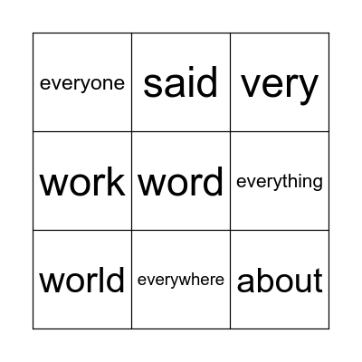 Wilson HF 2.4-2.5 Bingo Card