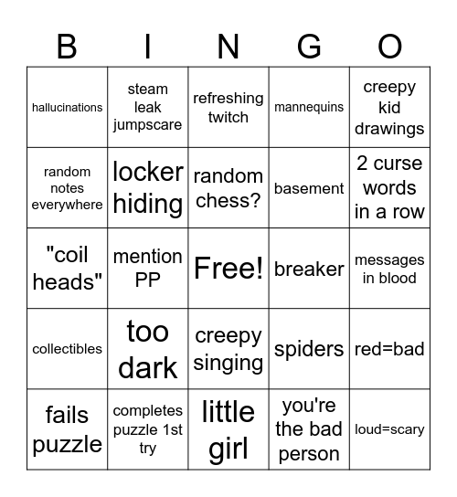 Random Horror Games Bingo! Bingo Card