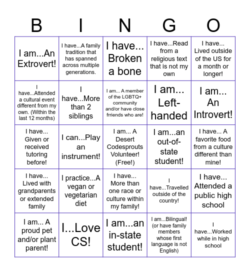 Diversity Bingo! Bingo Card