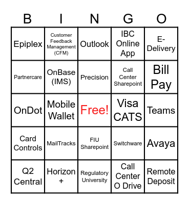 Applications Bingo Card