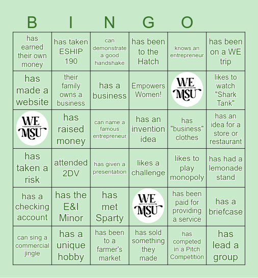 Women in Entrepreneurship Bingo Card