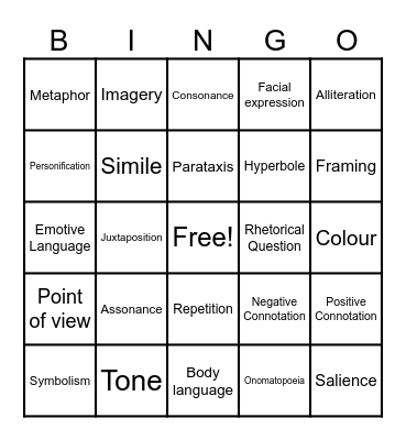Literary & Visual Techniques Bingo Card