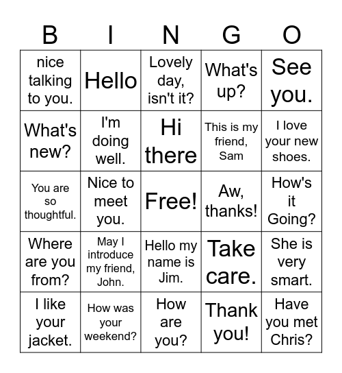 Small talk Bingo Card