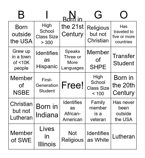 Diversity Day Bingo Card