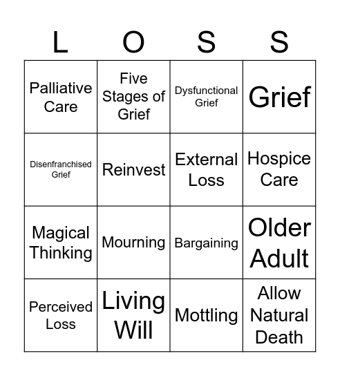 Experiencing Loss Bingo Card